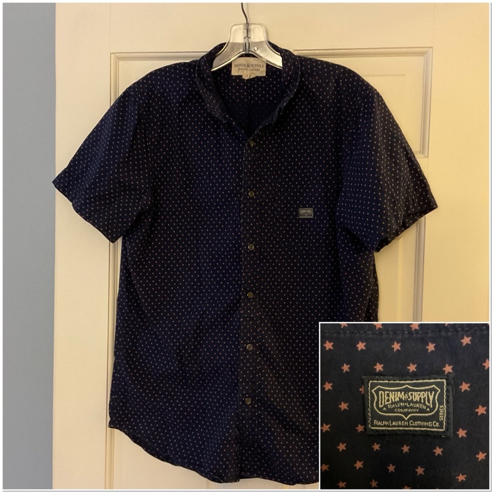 Denim & Supply Ralph Lauren Men's Star Button‎ Down Shirt Blue Red M Americana